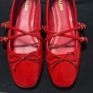 Aldo Red Faux Patent Leather Mary Jane Flats 7.5